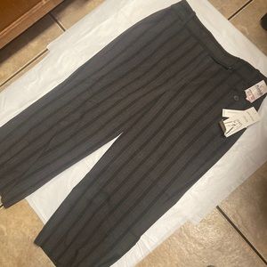 CAPRIS — CHARCOAL GRAY w/ BLACK & BURGUNDY VERTICAL STRIPES — SIZE 12